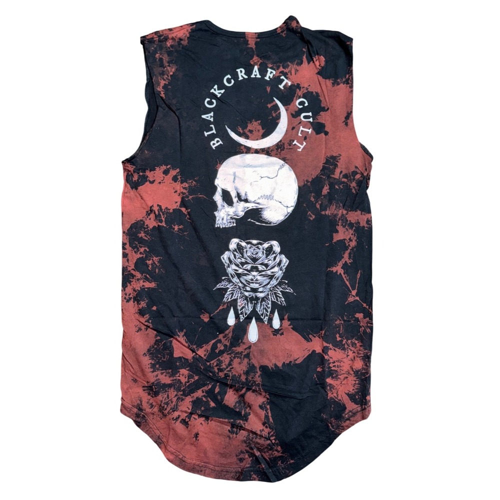 BlackCraft Cult Acid Wash Skull Moon Rose Gothic Punk Lunar Occult Tank Sz L - Picture 2 of 11